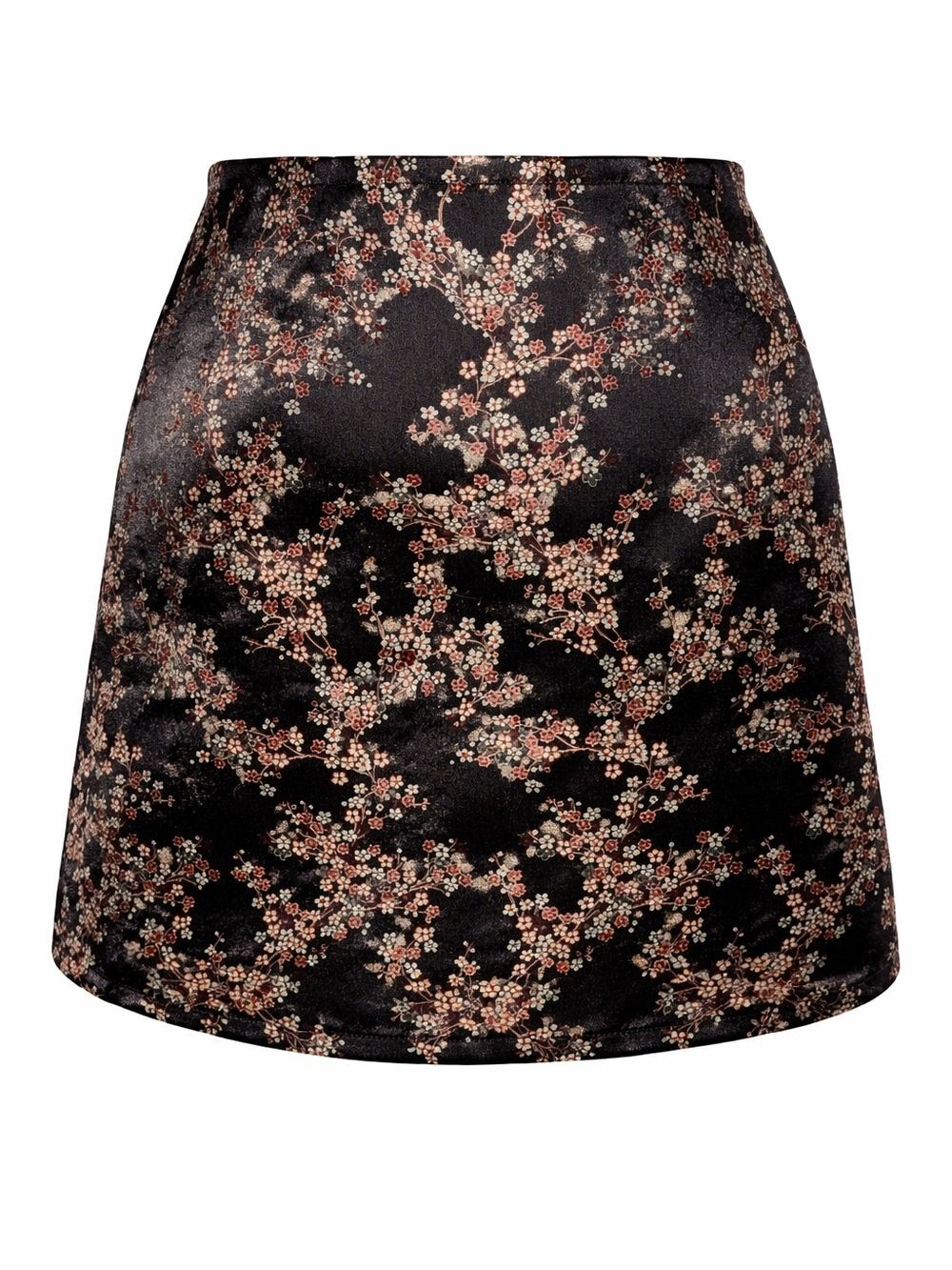 Y2K Express Black Satin Mini Skirt with Oriental Red & Cream Floral Print M